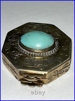 Vintage Silver Chinese Aldor Turquoise Trinket Box 16.05Grams 1.8Diameter