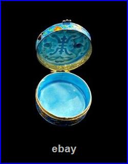 Vintage Silver Hand Painted Chinese Cloisonne Round Trinket Pill Box