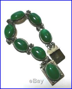 Vintage Sterling Silver Chinese China Green Jade Antique Bracelet Box Clasp