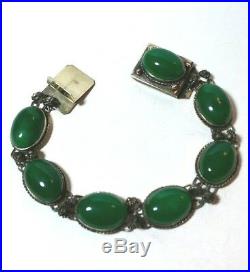 Vintage Sterling Silver Chinese China Green Jade Antique Bracelet Box Clasp