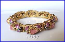 Vintage Sterling Silver Gilt Chinese Export Pink Tourmaline Enamel Bracelet