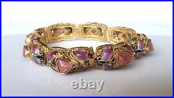 Vintage Sterling Silver Gilt Chinese Export Pink Tourmaline Enamel Bracelet