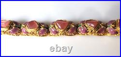 Vintage Sterling Silver Gilt Chinese Export Pink Tourmaline Enamel Bracelet