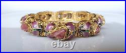 Vintage Sterling Silver Gilt Chinese Export Pink Tourmaline Enamel Bracelet