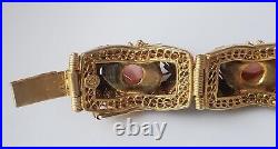 Vintage Sterling Silver Gilt Chinese Export Pink Tourmaline Enamel Bracelet