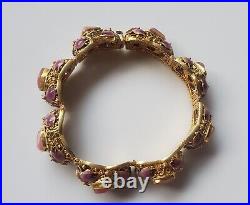 Vintage Sterling Silver Gilt Chinese Export Pink Tourmaline Enamel Bracelet