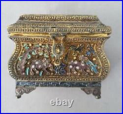 Vintage antique Chinese treasure chest gilt silver enamel box 74gram