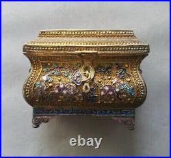 Vintage antique Chinese treasure chest gilt silver enamel box 74gram