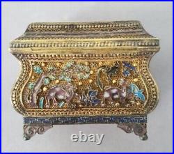 Vintage antique Chinese treasure chest gilt silver enamel box 74gram