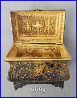 Vintage antique Chinese treasure chest gilt silver enamel box 74gram