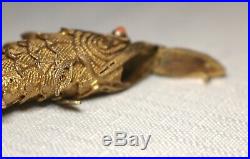 Vintage sterling silver coral Chinese articulated fish pill box necklace charm