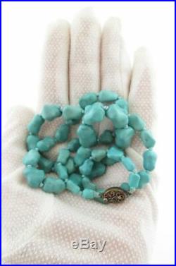 Vintage1920 Chinese Single Knotted Turquoise Necklace Silver Filigree Clasp box
