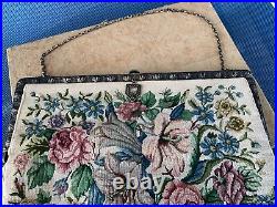 Vntg ZEE SUNG Chinese Silver Frame Petit Point Floral Purse Handbag Org Box 1941