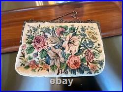 Vntg ZEE SUNG Chinese Silver Frame Petit Point Floral Purse Handbag Org Box 1941