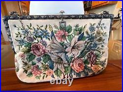 Vntg ZEE SUNG Chinese Silver Frame Petit Point Floral Purse Handbag Org Box 1941