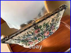 Vntg ZEE SUNG Chinese Silver Frame Petit Point Floral Purse Handbag Org Box 1941