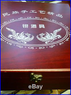 Vtg. Asian Ceremonial Tea Set in Sterling Silver 10 PCS in Lined Box! 690 GR