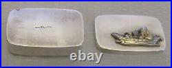 Vtg Chinese 925 Silver Box applied gold figures Old Man Scholar & Boy in Boat 2
