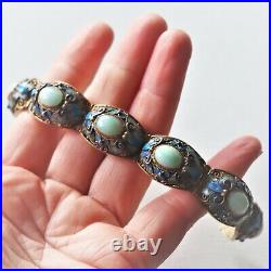 Vtg Chinese Silver Gold Vermeil Jade Jadeite Cloisonne Enamel Butterfly Bracelet