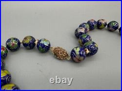 Vtg Silver Natural 12mm Chinese Green Jade Cloisonne Knotted 24 Necklace Lot