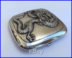 WANG HING & Co CHINESE ASIAN ORIENTAL DRAGON SILVER CIGARETTE CARD CASE BOX WH90