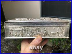WONDERFUL OLD CHINESE EXPORT STERLING SILVER CIGAR / JEWELRY BOX With DRAGONS