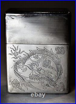 WWII Chinese Silver Cigarette Pack Engraved with GI on Rickshaw & Dragon c. 1945