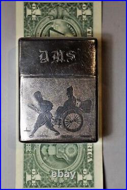 WWII Chinese Silver Cigarette Pack Engraved with GI on Rickshaw & Dragon c. 1945