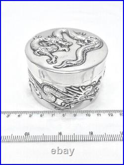 Wing Nam Chinese Export Silver Gilt Lined Dragon Box c. 1900