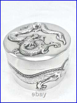 Wing Nam Chinese Export Silver Gilt Lined Dragon Box c. 1900