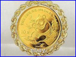 Without Stone 1991 Chinese Panda 1/10 oz Coin Rope Bezel 14k Yellow Gold Finish