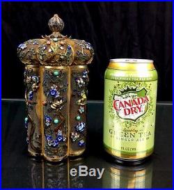 Wonderful Antique Chinese Export Silver Enamel And Gold Gild Tea Caddy Box