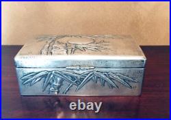 Zee Sung Chinese 900 Silver Bamboo Design Wood Lined Case/Box c1920s