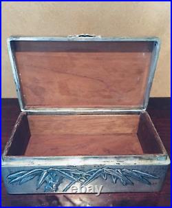 Zee Sung Chinese 900 Silver Bamboo Design Wood Lined Case/Box c1920s